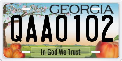 GA license plate QAA0102