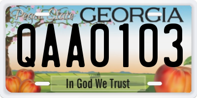 GA license plate QAA0103