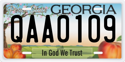 GA license plate QAA0109