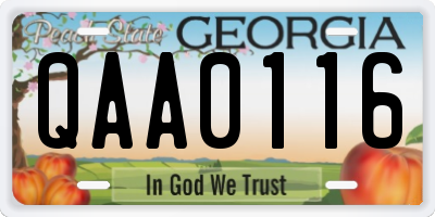 GA license plate QAA0116