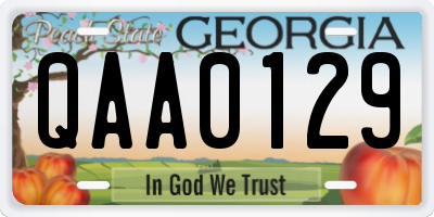 GA license plate QAA0129