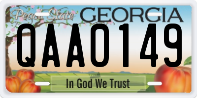 GA license plate QAA0149