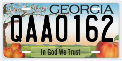 GA license plate QAA0162