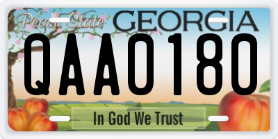 GA license plate QAA0180