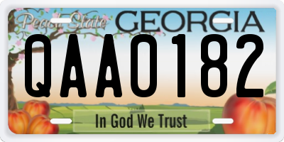 GA license plate QAA0182
