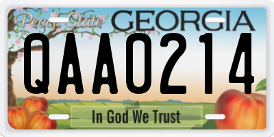 GA license plate QAA0214