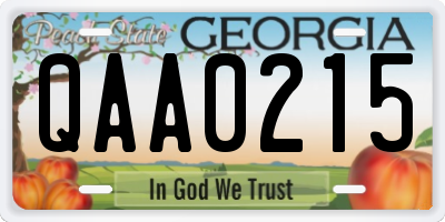 GA license plate QAA0215