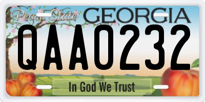 GA license plate QAA0232
