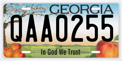 GA license plate QAA0255