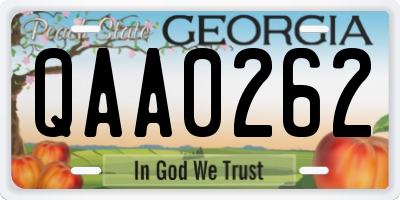 GA license plate QAA0262