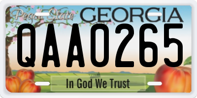 GA license plate QAA0265