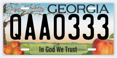 GA license plate QAA0333