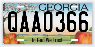 GA license plate QAA0366
