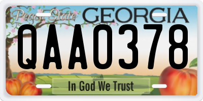 GA license plate QAA0378