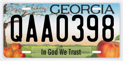GA license plate QAA0398