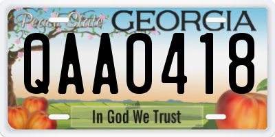 GA license plate QAA0418