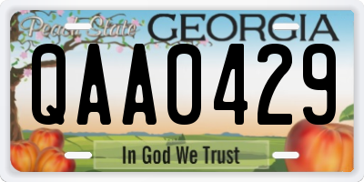 GA license plate QAA0429