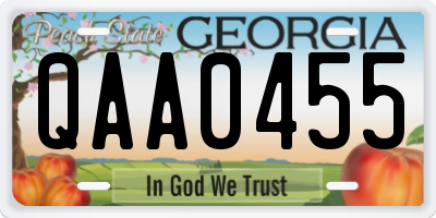 GA license plate QAA0455
