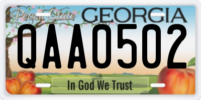 GA license plate QAA0502