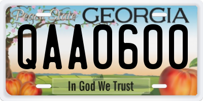 GA license plate QAA0600