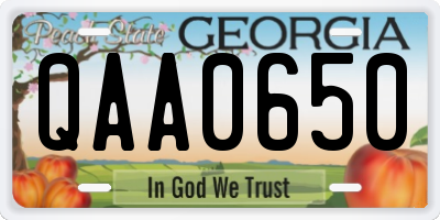GA license plate QAA0650