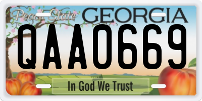 GA license plate QAA0669