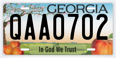 GA license plate QAA0702