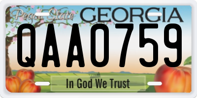 GA license plate QAA0759