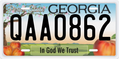 GA license plate QAA0862