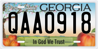 GA license plate QAA0918