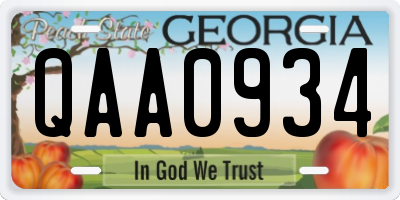 GA license plate QAA0934