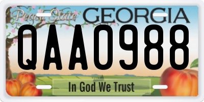GA license plate QAA0988