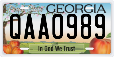 GA license plate QAA0989