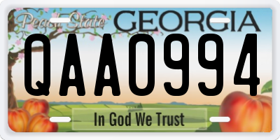 GA license plate QAA0994