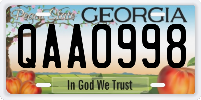 GA license plate QAA0998