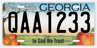 GA license plate QAA1233