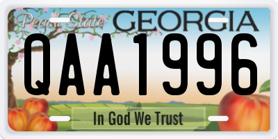 GA license plate QAA1996