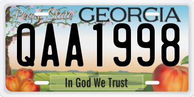 GA license plate QAA1998