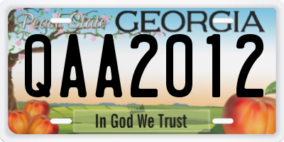 GA license plate QAA2012