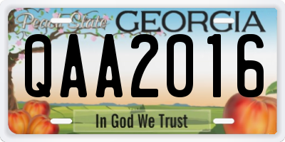 GA license plate QAA2016