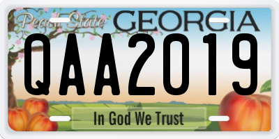GA license plate QAA2019