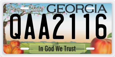 GA license plate QAA2116