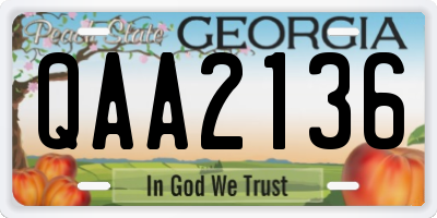 GA license plate QAA2136