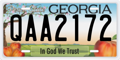 GA license plate QAA2172