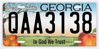GA license plate QAA3138