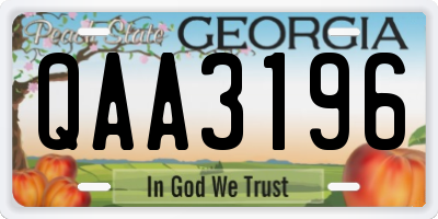GA license plate QAA3196