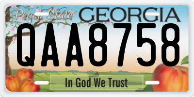 GA license plate QAA8758