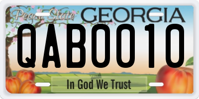 GA license plate QAB0010