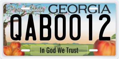 GA license plate QAB0012