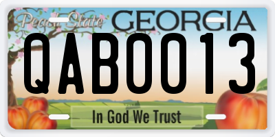 GA license plate QAB0013